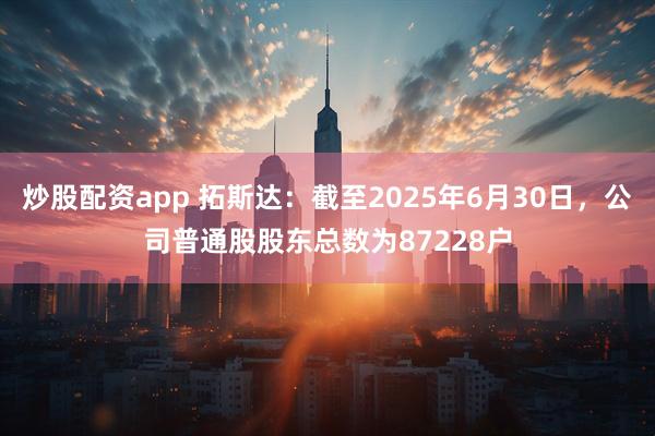 炒股配资app 拓斯达：截至2025年6月30日，公司普通股股东总数为87228户